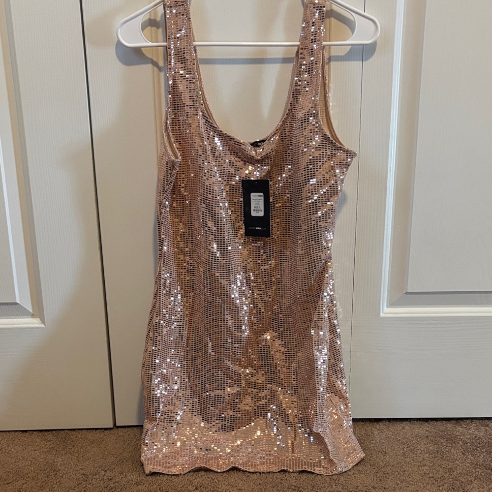 Fashion Nova Rose Gold Sequin Mini Dress